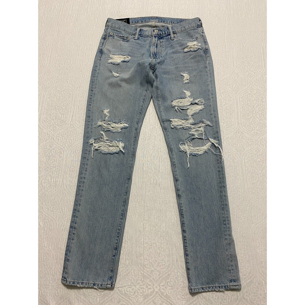 Abercrombie & Fitch Langdon Slim Distressed Ripped Men's Jeans 30x32 Blue Light
